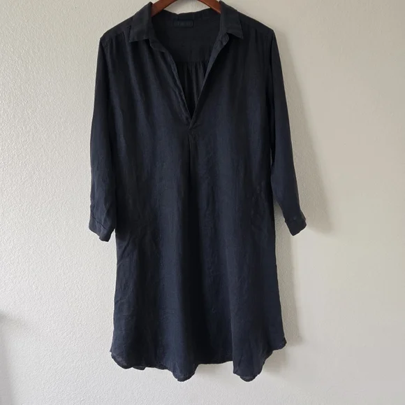 CP Shades Lara Black Midi Shirt Dress Lagenlook Boho Relaxed Size Medium - Picture 7 of 15